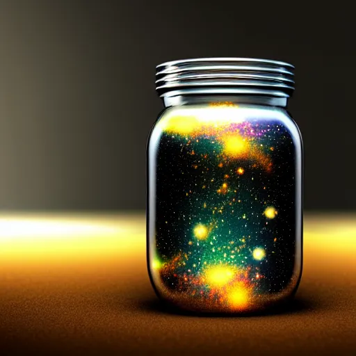 Image similar to A galaxy in a jar, dark background, photorealistic, 8k,