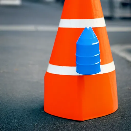 Image similar to a blue traffic cone, 3 5 mm lens, street photography