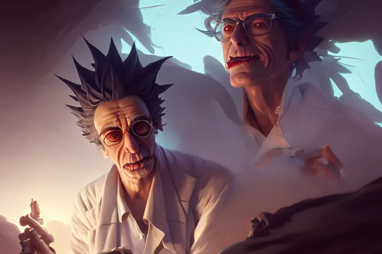 Prompt: rick sanchez, hyper detailed, digital art, artstation, natural lighting, studio quality, smooth render, by caravaggio, artgerm, greg rutkowski, peter mohrbacher, hajime sorayama, boris vallejo, craig mullins