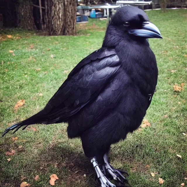 Image similar to a person wearing a fursuit of a crow fursona, fursona, photograph, furry fandom, photorealistic,