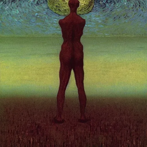 Image similar to illustrated by zdzisław beksinski and van gogh