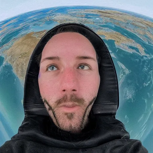 Image similar to selfie of a human at the end of the world, hyper realistic, extremely detailed