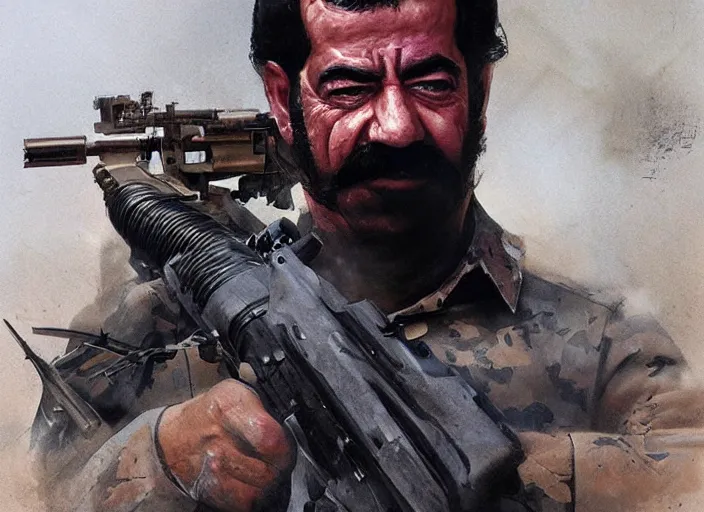 Prompt: saddam hussein as t - 8 0 0 terminator, art by greg rutkowski,