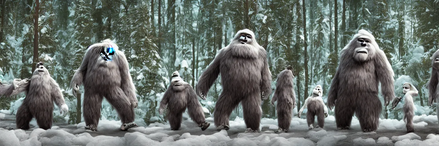 Prompt: yeti bigfoot family in the woods style of pixar