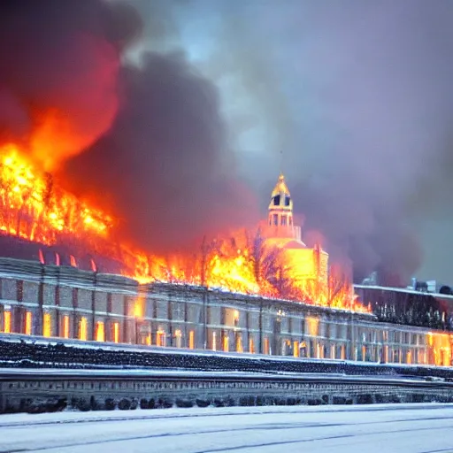 Image similar to high quality photo of fire on Kremlin, highly detailed, 8k, professional