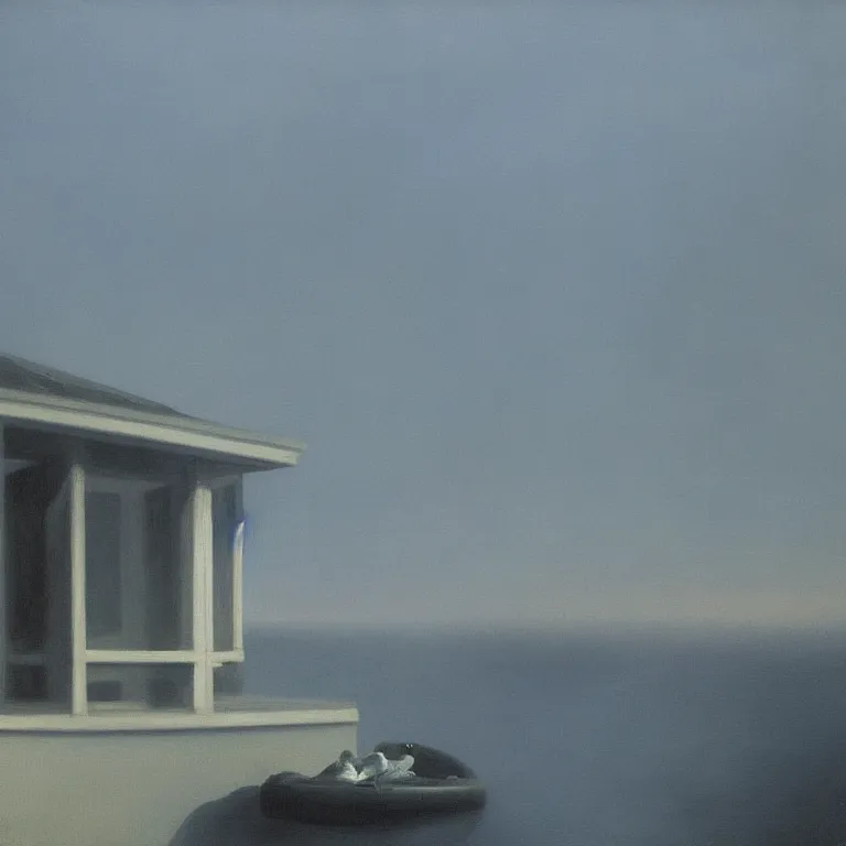 Image similar to skeleton submerged in milk, fog, early morning, , painted by Edward Hopper, painted by Wayne Barlow, airbrush