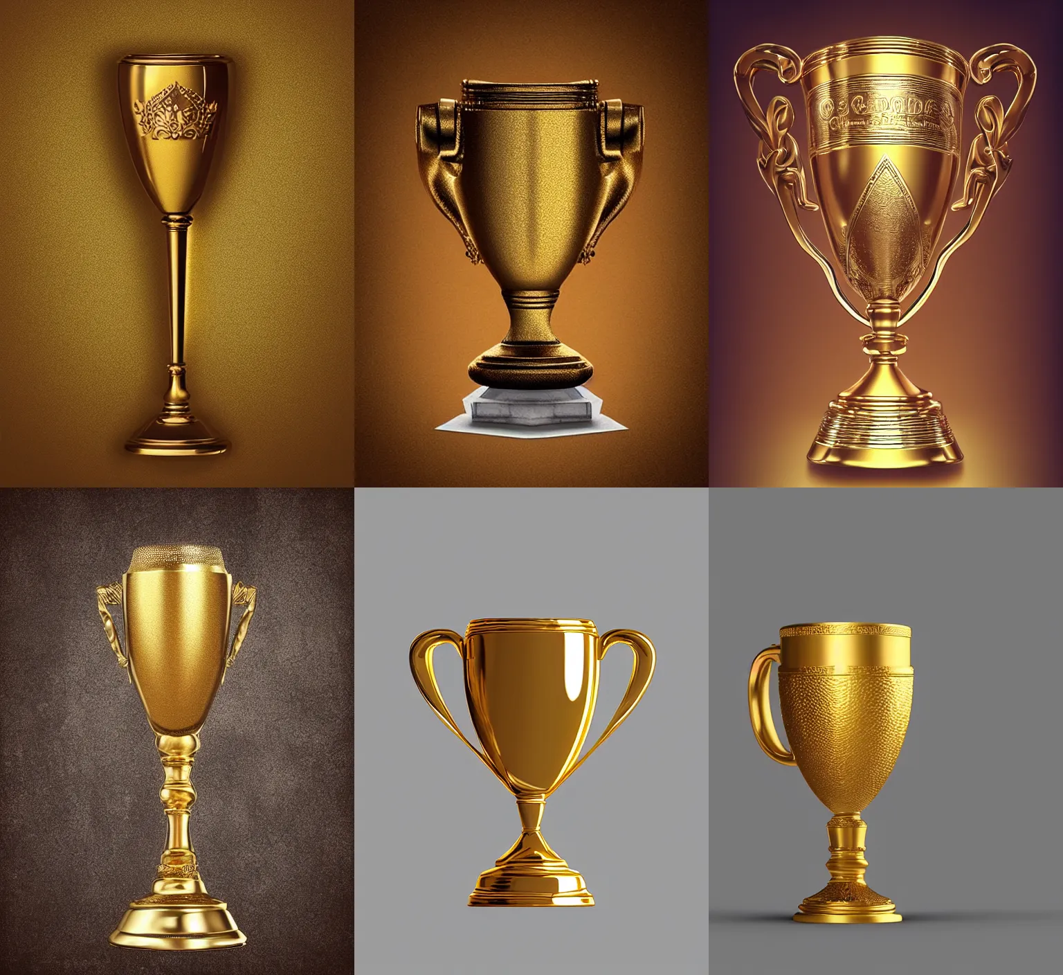 Prompt: “ golden chalice, champion, wining, award, front, center view, white background, render corona, redshift render, photo, realistic, hyper realistic, studio light, stock color, bright, detailed, organic form, art by radio 8 2 ”