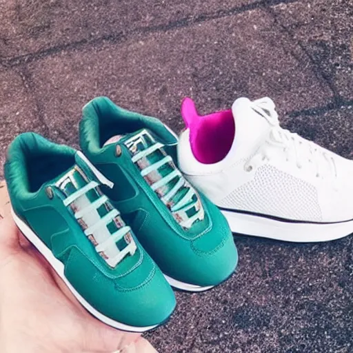 Prompt: Retro Futuristic Sneakers in the color of Instagram