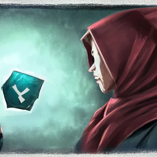 Image similar to Closeup shot of a mysterious letter being handed from one person to another, magic the gathering, digital painting, card game illustration