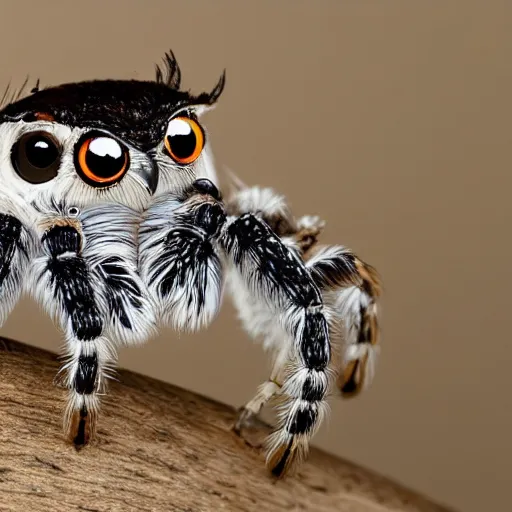 Image similar to jumping spider mixed with owl