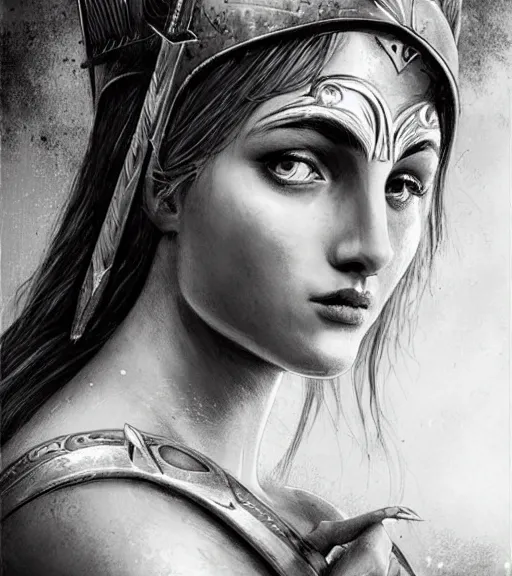 Image similar to aphrodite goddess wearing an arrow on her head, beautiful face, black and white drawing, in the style of greg rutkowski, fantasy, amazing detail, epic, intricate, elegant, smooth, sharp focus