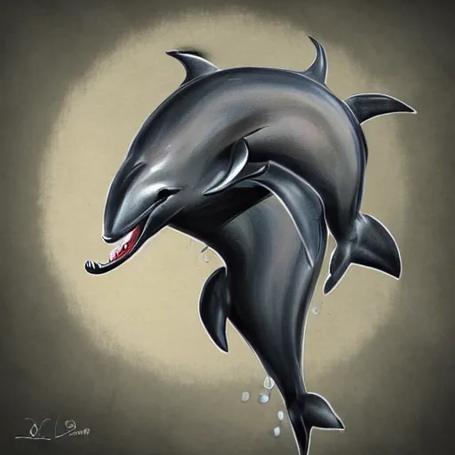 Image similar to hybrid of a dolphin and black western dragon, digital art