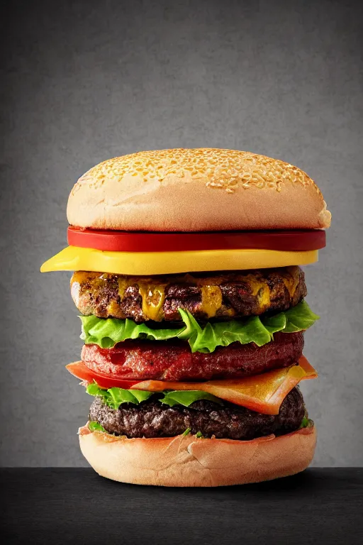 Image similar to quadruple patty hamburger, commercial photography