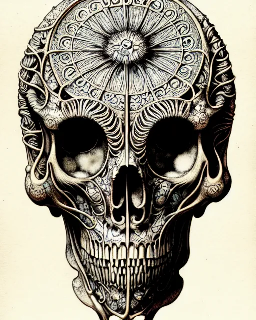 Image similar to art forms of nature by ernst haeckel, memento mori by arthur rackham, ornate antique porcelain beautiful skull mask, ultrasharp, photorealistic, hyperdetailed, octane render, polished, art nouveau, neo - gothic, gothic, intricate ornamental organic filigree, art nouveau botanicals, art forms of nature by ernst haeckel, horizontal symmetry, symbolist, visionary