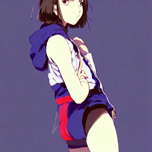 Image similar to a beautiful boyish natalie portman gravure model, wearing oversized mayan bomber jacket and leotard with overalls, bulky poofy bomber jacket with mesoamerican patterns, mesoamerican street fashion, gapmoe yandere grimdark, trending on pixiv fanbox, painted by greg rutkowski makoto shinkai takashi takeuchi studio ghibli, akihiko yoshida