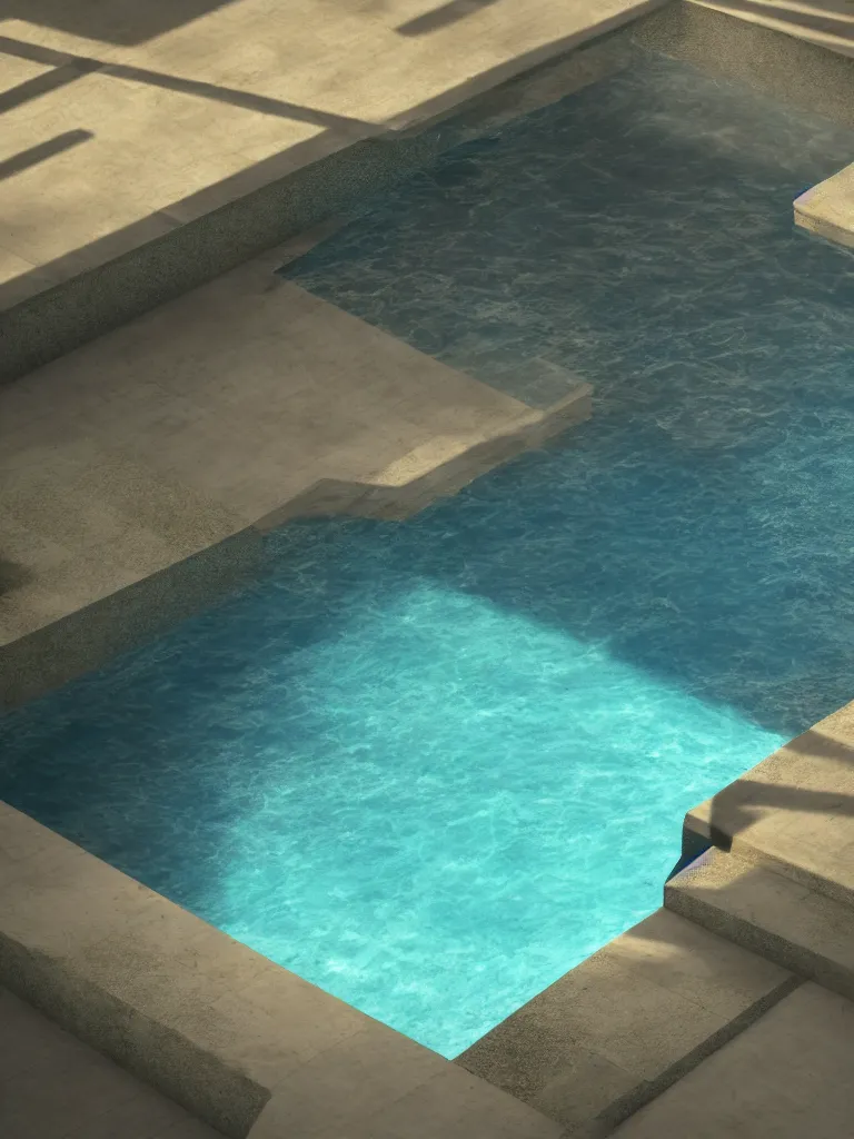 Image similar to octane render caustics of the bottom of a swimming pool by disney concept artists, blunt borders, rule of thirds