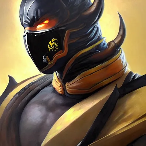 Prompt: greg manchess portrait painting of scorpion from mortal kombat as overwatch character, medium shot, asymmetrical, profile picture, organic painting, sunny day, matte painting, bold shapes, hard edges, street art, trending on artstation, by huang guangjian and gil elvgren and sachin teng