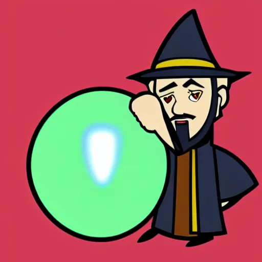 Prompt: wizard pondering his orb, discord emoji, 2 d, flat, orthographic, transparent background, svg