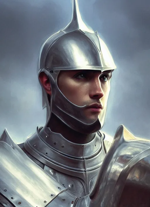 Prompt: male knight in armor profile shot!! murky lighting, wind blowing, portrait, fairytale, physical mental perfection, symmetrical! intricate, romanticism, highly detailed, biblical divine holy perfection!! digital painting, artstation, concept art, smooth, sharp focus, by artgerm and greg rutkowski and alphonse mucha