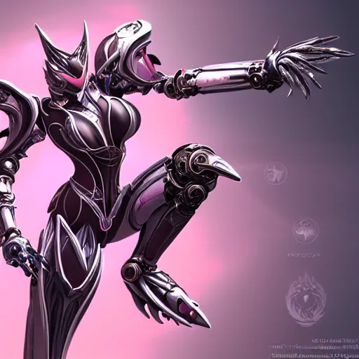 Image similar to highly detailed exquisite fanart, of a beautiful female warframe, but as a robot dragon, shiny silver armor with fuschia accents, engraved, elegant pose, close-up shot, epic cinematic shot, sharp claws for hands, professional digital art, high end digital art, singular, realistic, captura, DeviantArt, artstation, Furaffinity, 8k HD render