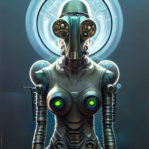 Image similar to front shot of a cyberpunk gazmask robot character, intricate, elegant, highly detailed, centered, digital painting, artstation, concept art, smooth, sharp focus, illustration, artgerm, Tomasz Alen Kopera, Peter Mohrbacher, donato giancola, Joseph Christian Leyendecker, WLOP, Boris Vallejo