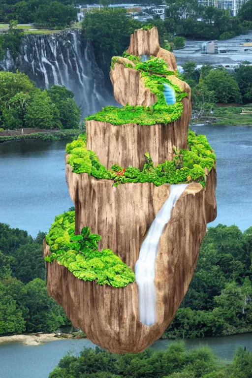 Image similar to A floating island with an ugly waterfall