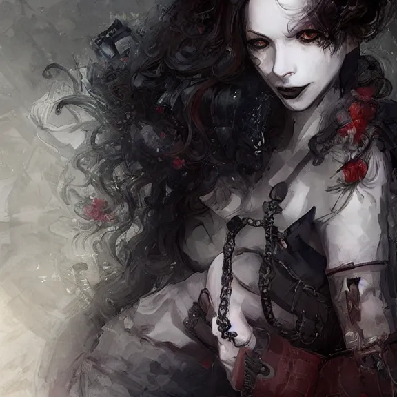 Image similar to christina hendricks!!! goth, tankoban, 4 k, tone mapping, akihiko yoshida, james jean andrei riabovitchev marc simonetti, yoshitaka amano, long hair, curly, h. hydrochaeri