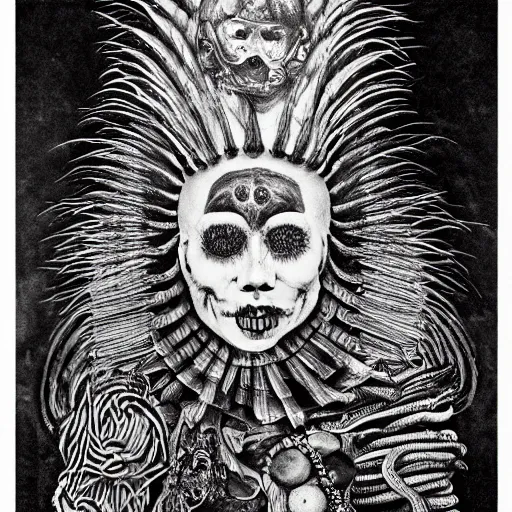 Image similar to punk album cover, blank horizontal banner on top, black and white spiral, psychedelic, giuseppe arcimboldo