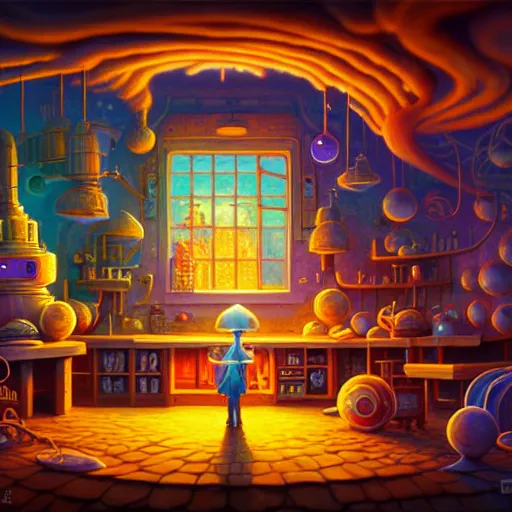 Prompt: beautiful detailed realistic illustration of a wizards laboratory, cinematic, rob gonsalves, paul lehr, john stephens, archan nair, anton fadeev, josan gonzalez, hi - fructose, artgerm, wlop, 8 k