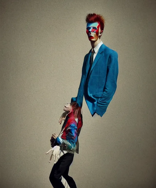 Image similar to a color photograph of david bowie, by cig harvey, intense, bold, exaggerated, overblown, hyperrealistic, ultra sharp, extra details, ultra high quality, trending on pinteresst