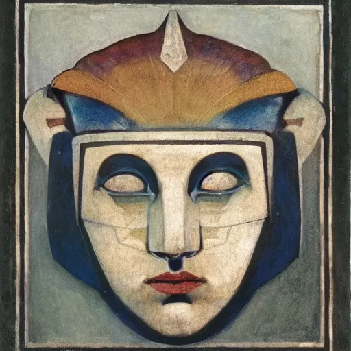 Image similar to head of a beautiful boy wearing a mask made of metal flowers, by annie swynnerton and nicholas roerich and jean delville and john watkiss, art deco shaman, stylized geometric flowers, art brut, symbolist, dramatic lighting, god rays, iridescent beetles, clean crisp graphics, smooth sharp focus, extremely detailed, adolf wolfli