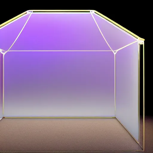 Prompt: an ultra high definition professional studio quality photograph of a transparent iridescent perspex pastel coloured tent on a white plinth in an empty white room. dramatic lighting, ray tracing, refraction, shallow d. o. f, colour corrected, golden ratio, three point light. volumetric shadows. god rays.