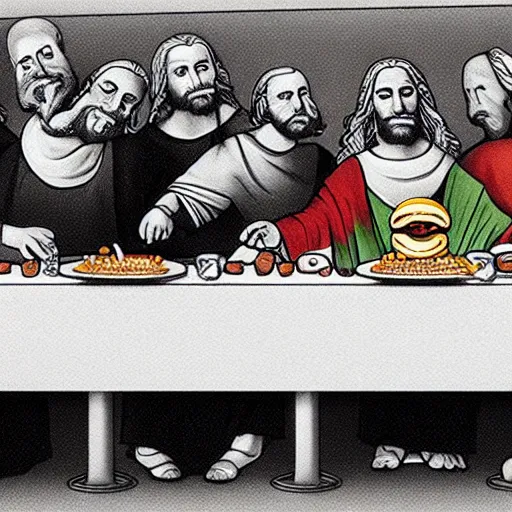 Image similar to the last supper at mcdonalds