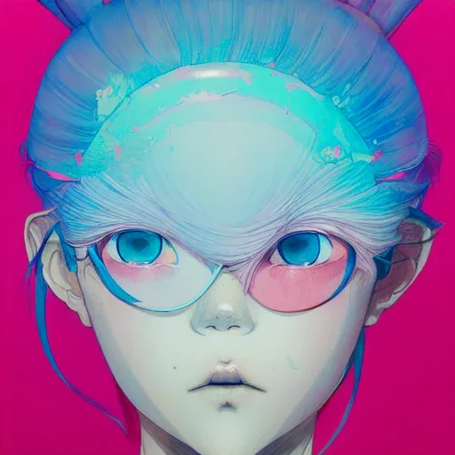 Image similar to prompt : pink and blue portrait soft light painted by james jean and katsuhiro otomo and erik jones, inspired by evangeleon anime, smooth face feature, intricate oil painting, high detail illustration, sharp high detail, manga and anime 1 9 9 0