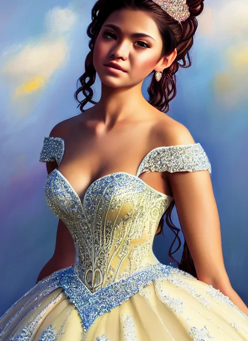 Prompt: photo of a gorgeous young woman at a quinceanera dress in the style of stefan kostic, realistic, sharp focus, 8 k high definition, insanely detailed, intricate, elegant, art by stanley lau and artgerm