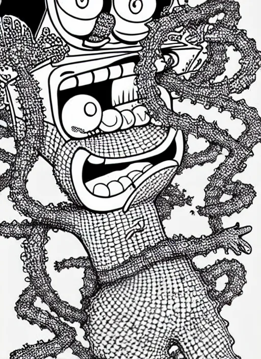 Image similar to junji ito style spongebob squarepants, intricate, highly detailed, illustration, art by junji ito, junji ito