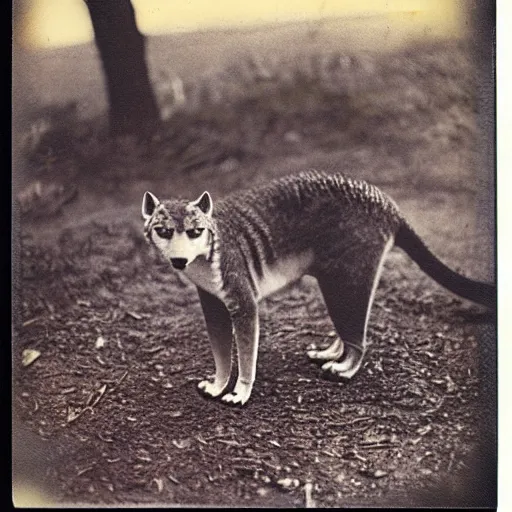 Prompt: polaroid photo of a thylacine