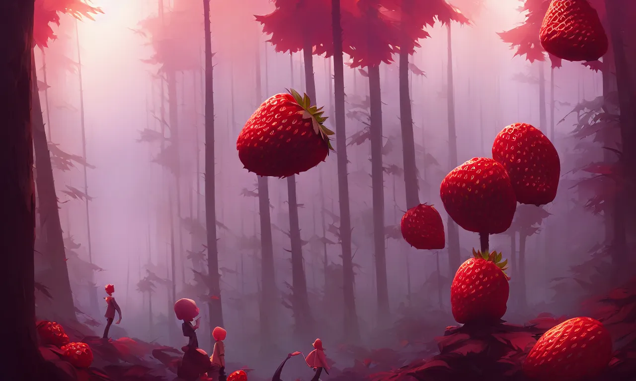 Image similar to Dark forest large strawberries, behance hd by Jesper Ejsing, by RHADS, Makoto Shinkai and Lois van baarle, ilya kuvshinov, rossdraws global illumination