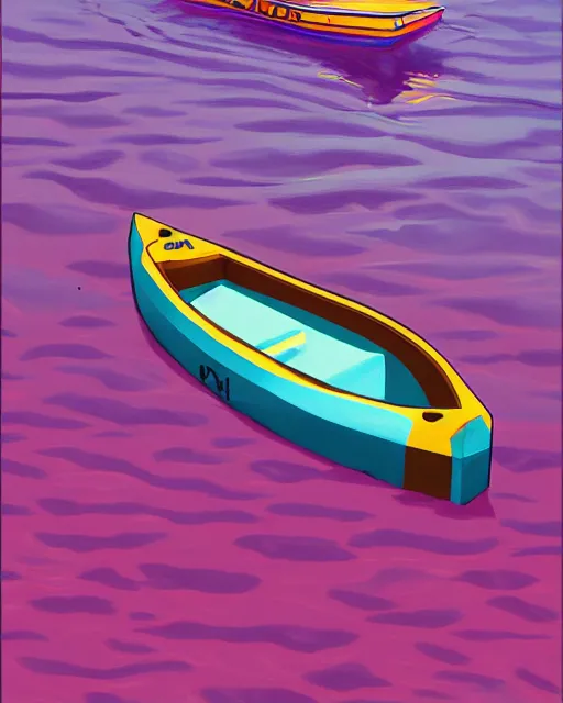 Image similar to a painting of a boat in a body of water, computer graphics by andre pijet, behance contest winner, pop surrealism, 2 d game art, digital illustration, outrun