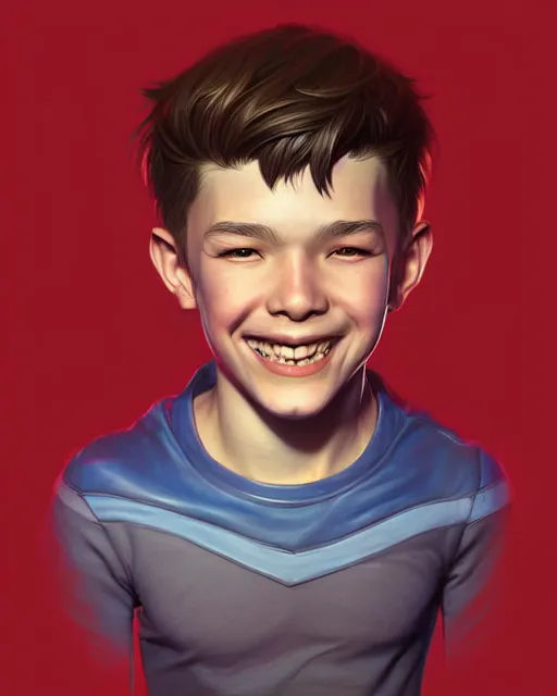 Image similar to digital art, fantasy portrait of a boy with a large smile, by James Jean and by artgerm, by ross tran , ultradetailed, charachter design, concept art, trending on artstation,