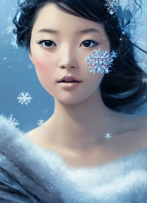 Image similar to a beautiful young charming princess asian goddess with sundress & jewelry & shinny eyes & winter, symmetric, realistic shaded, unpleasant face, good looking, fine details, dior, lv, realistic shaded lighting poster by greg rutkowski, macoto takahashi, magali villeneuve, artgerm, jeremy lipkin and michael garmash