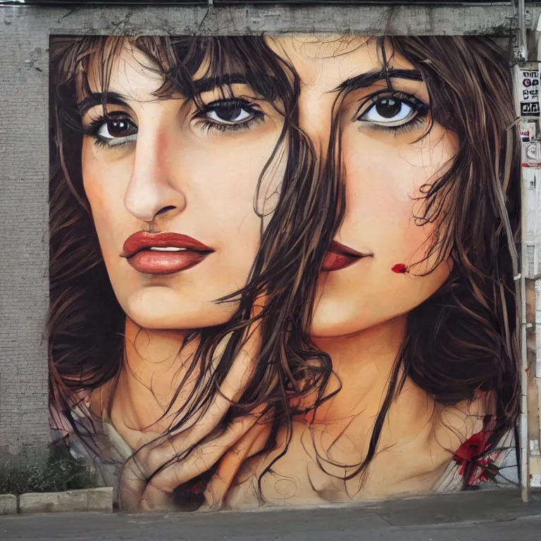 Image similar to Street-art portrait of Penélope Cruz Sánchez in style of Etam Cru, photorealism