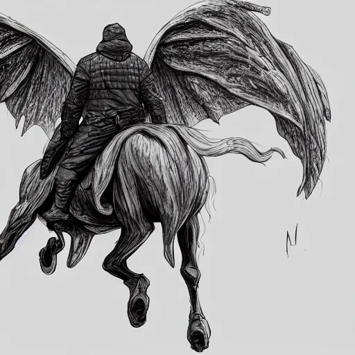 Image similar to headless horseman with wings, concept art, trending on artstation, highly detailed, intricate, sharp focus, digital art, 8 k