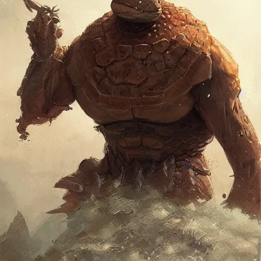 Image similar to giant anthropomorphic turtle hero, greg rutkowski