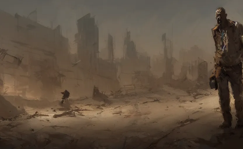 Prompt: artwork of post apocalyptic world consumed by dust (global dustbowl) by Craig Mullins, trending on artstation 4k