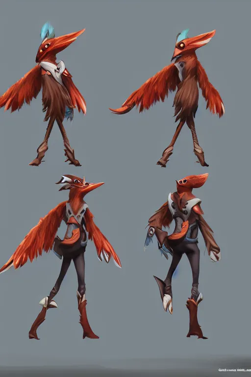 Prompt: Trendy Anthropomorphic bird, MOBA character concept art, 8k, unreal engine