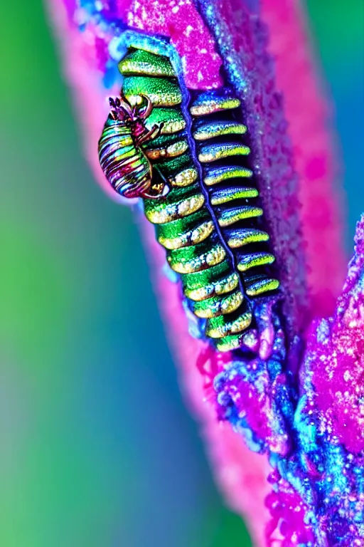 Image similar to high quality close-up photo pearlescent caterpillar! gorgeous highly detailed hannah yata elson peter cinematic pink lighting high quality low angle hd 8k sharp shallow depth of field