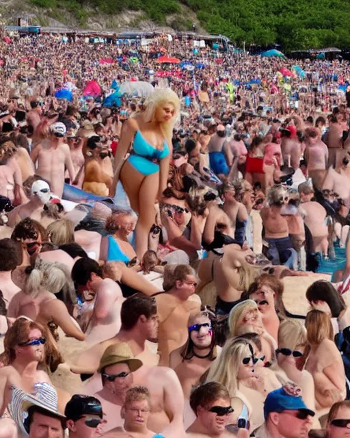 Image similar to a crowd of christina aguilera, beach