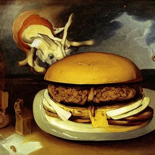 Prompt: saturn devouring a burger by Francisco Goya