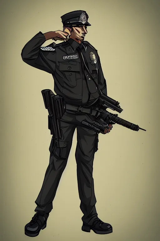 Image similar to police officer, authoritive, dominant, symmetrical, highly detailed, digital art, sharp focus, trending on art station, anime art style